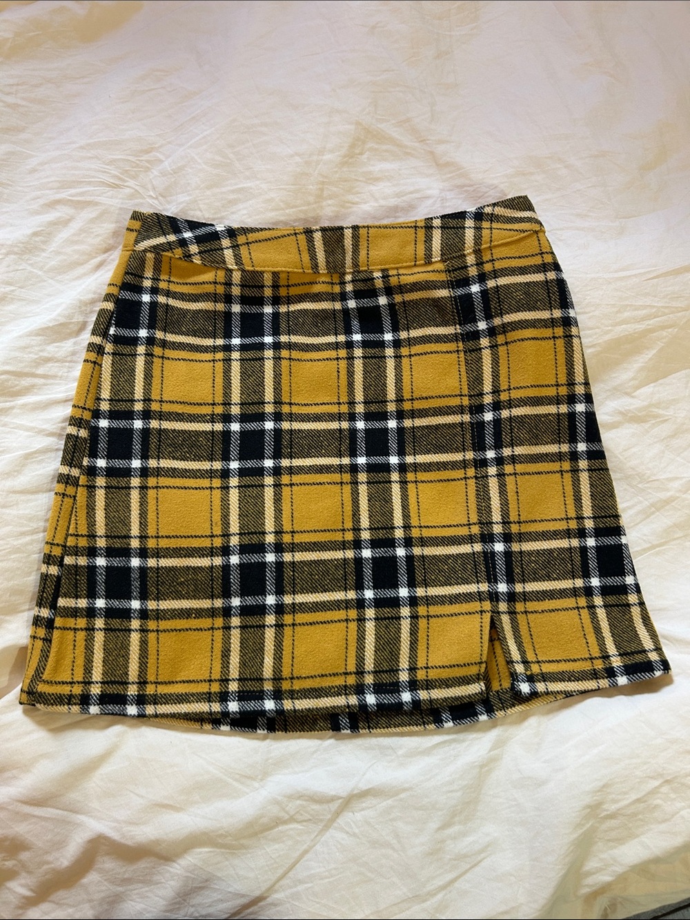 Plaid Mini Skirt in Mustard Yellow